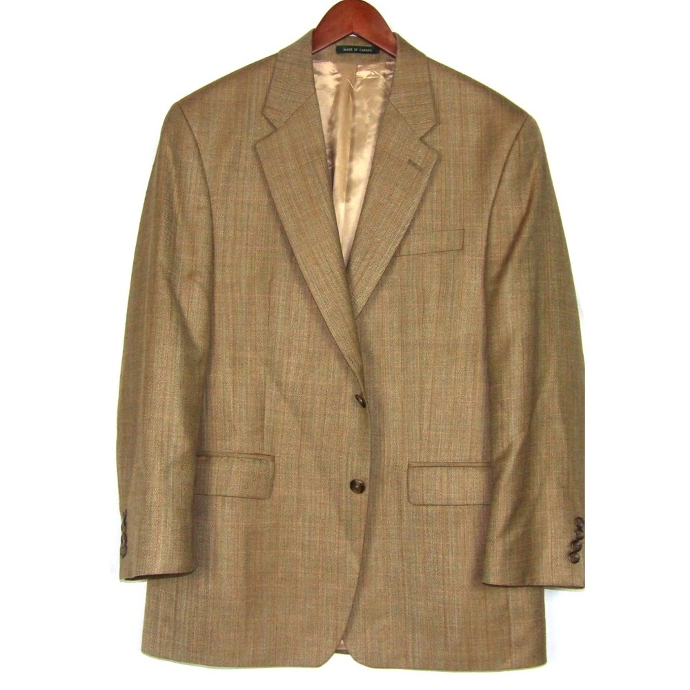 LAUREN Ralph Lauren 2 Button Wool/Silk Tan Plaid Blazer Men's 41R
